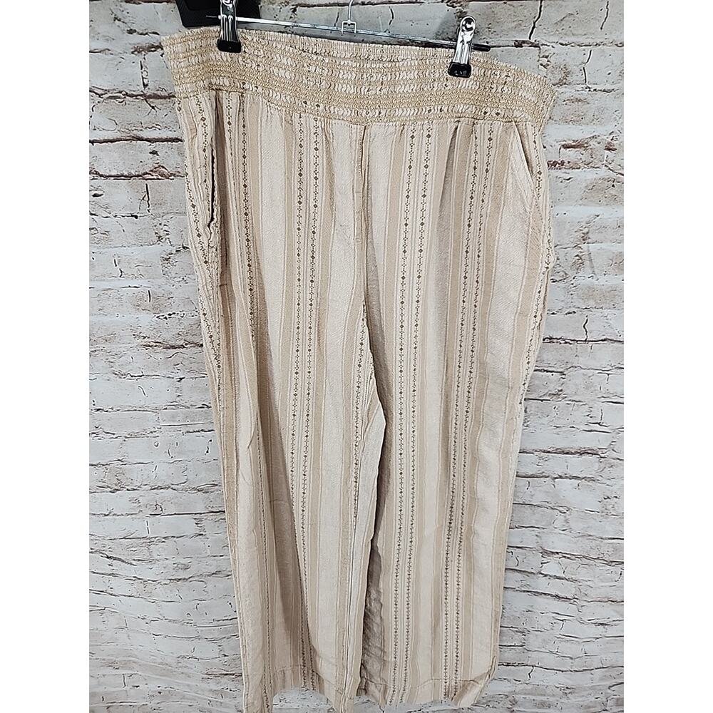 Briggs Women's Pants Size Large NEW Wide Leg Linen Pants Elastic Waist Pockets